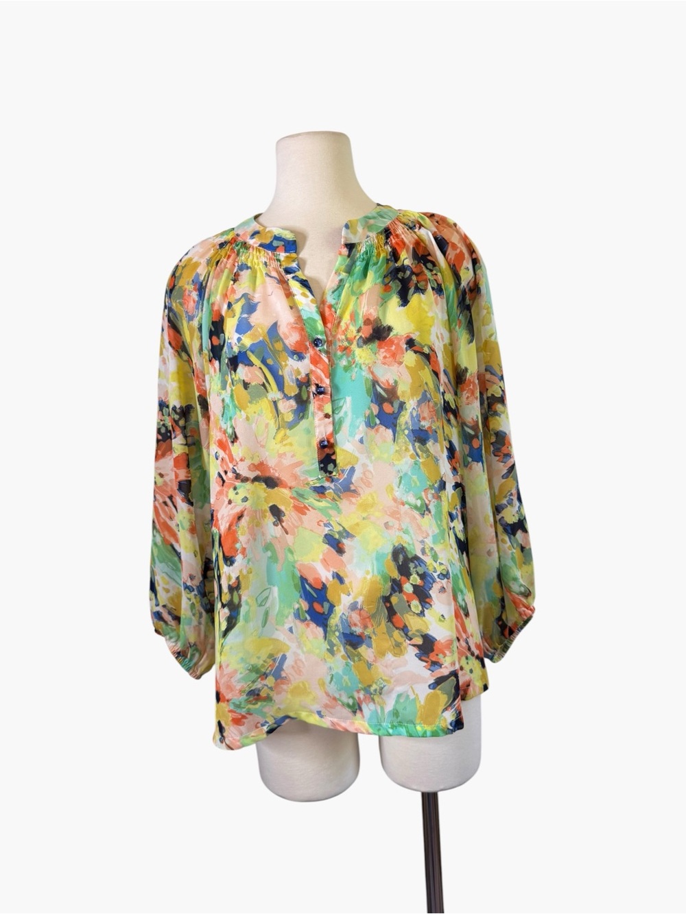 Jade Multicolor Floral Split-Neck Blouse
